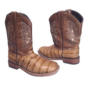 Hometown Alligator Pattern Cowboy Boots Youth 2 Western Square Toe Country Brown